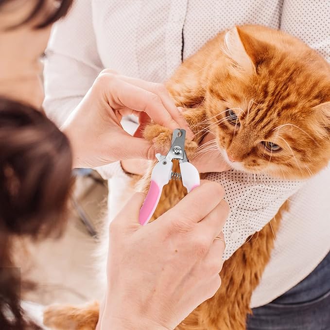 JULMELON Cat Washing Bag 10 PCS Set, Adjustable Cat Shower Net Bag and Pet Grooming Brush with Nail Clipper Nail File Hair Combs Tick Tool Nail Caps for Bathing Nail Trimming Examination(Pink+Grey)-Mewly Pet