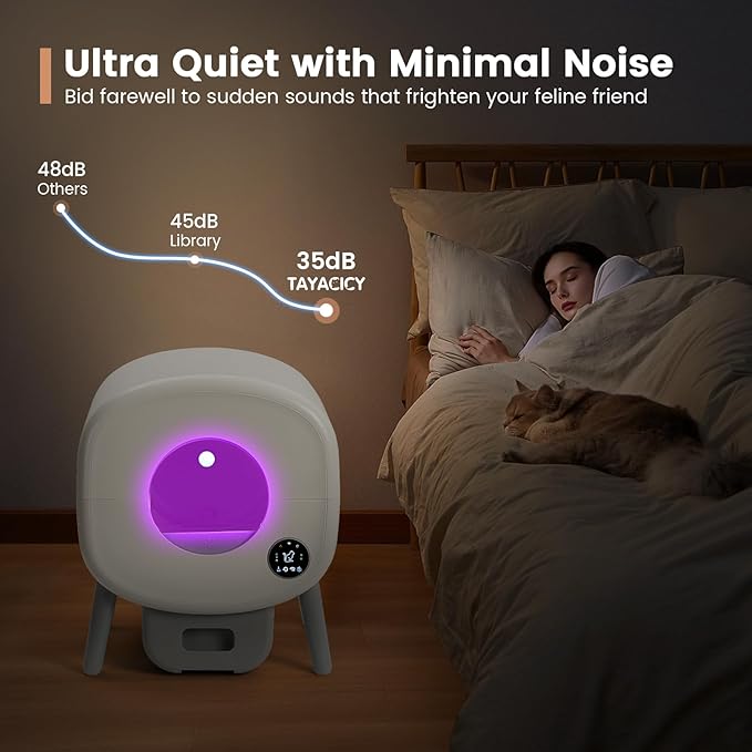 Self Cleaning Litter Box,Large Capacity Automatic Cat Litter Box Self Cleaning for Multiple Cats with App Control and Safety Protection,2 Roll Litter Bags,White-Mewly Pet