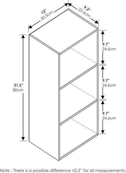 Furinno LUDER Book Shelf, 3-Cube Bookshelf, Bookcase, 9.3" x 12" x 31.5", for Living Room, Bedroom, Home Office, Blackwood