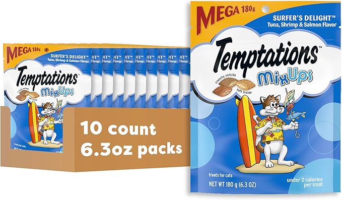 Temptations MixUps Surfer's Delight Flavor Crunchy and Soft Cat Treats, 6.3 oz. Pouch (Pack of 10)-Mewly Pet