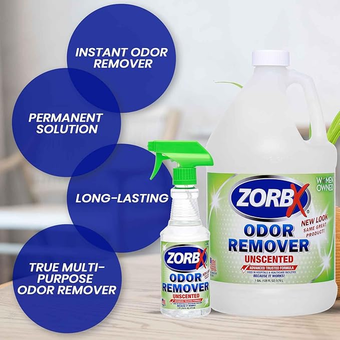 ZORBX Unscented Odor Eliminator for Strong Odor 16 Oz + 128 Oz - Used in Hospitals & Healthcare Facilities - Advanced Trusted Formula, Fast-Acting Odor Remover Spray for Dog, Cat, House & Carpet-Mewly Pet