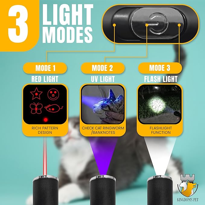 KINGDOM'S PET 3-in-1 Interactive Cat Toy Set – Rechargeable Laser Pointer, Feather Teaser & Wand for Indoor Cats’ Play and Exercise-Mewly Pet