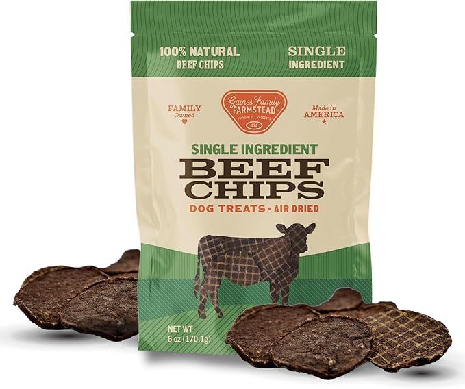 Gaines Family Farmstead Beef Chips for Dogs – 6 oz, Natural Single-Ingredient Dog Treats, High-Protein Rawhide-Free Chews, Healthy Grain-Free Snacks, Made in USA-Mewly Pet