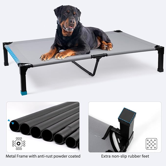 Heeyoo Elevated Dog Bed, Cooling Raised Pet Cot with Chew Proof Washable Breathable Mesh and Metal Frame, Portable Dog Cot Bed with No-Slip Feet for Outdoor or Indoor Use-Mewly Pet