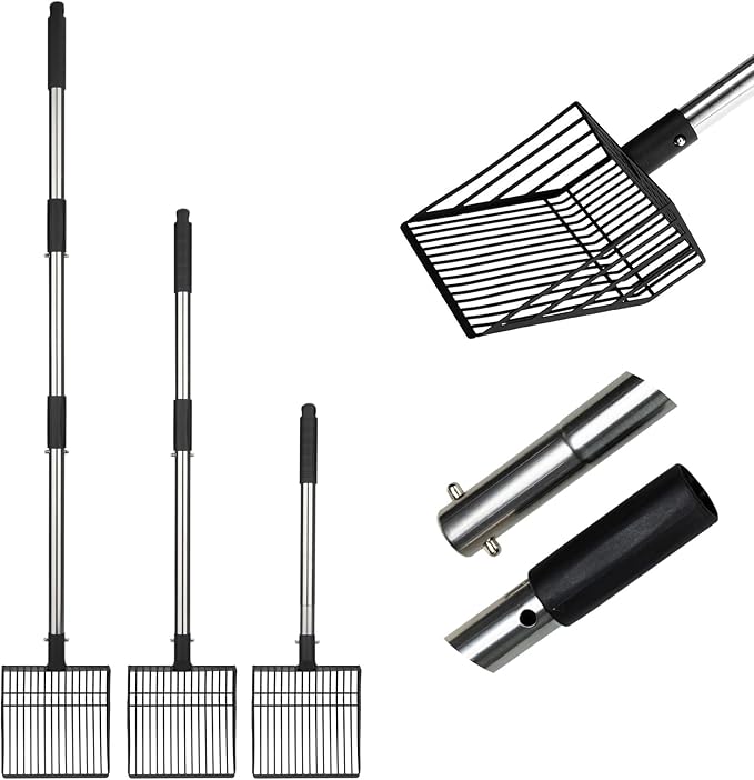 PUPTECK Fast Sifting Cat Litter Scoop - Long Handle Chicken Poop Scooper with Deep Shovel, Heavy Duty & Non-Stick Kitty Metal Litter Sifter, Chicken Coop Accessories-Mewly Pet