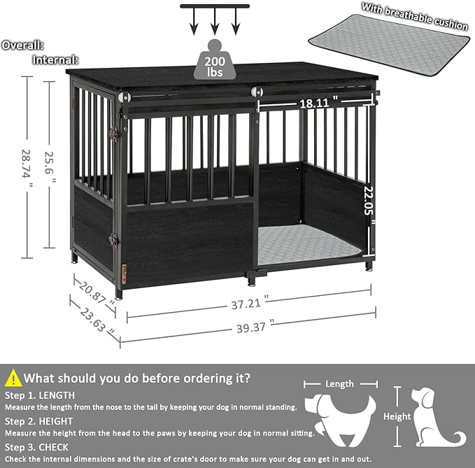 KOOPRO 40 Inch Dog Crate Furniture with Cushion for Small Medium Dogs, Wooden Heavy Duty Dog Kennel with Double Doors, Decorative Pet House Dog Cage Side End Table Indoor, Sliding Door Chew-Resistant-Mewly Pet