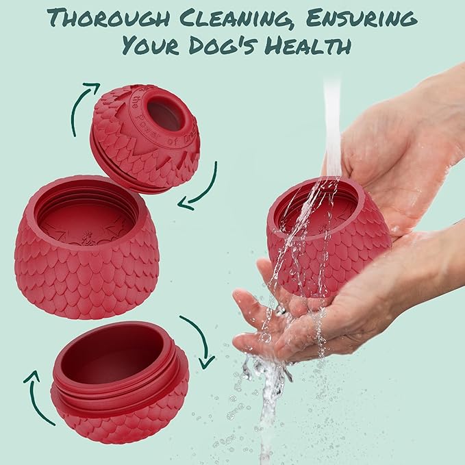 Enrichment Frozen Treat Toy for Dogs - 2-in-1 Dog Licking Toy & Dispensing Dog Puzzle Toy, Fillable Rubber Interactive Toy, Keeps Them Busy, Reduces Anxiety, Safe & Easy to Clean Red-Mewly Pet