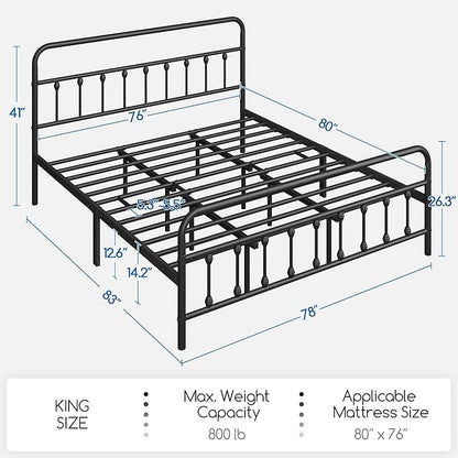 Yaheetech Classic Metal Platform Bed Frame Mattress Foundation with Victorian Style Iron-Art Headboard/Footboard/Under Bed Storage/No Box Spring Needed/King Size Black