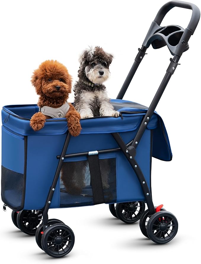 Pet Stroller Cat Dog Stroller Travel Folding Pet Carriers（Blue）-Mewly Pet
