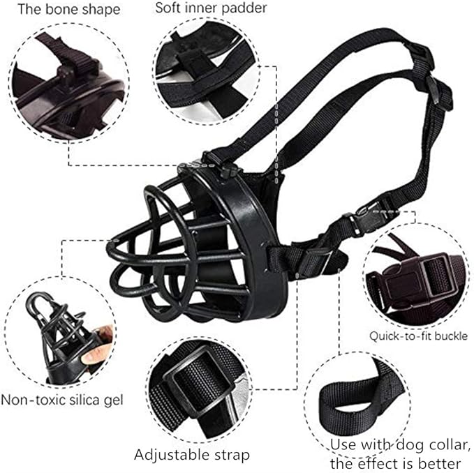 Basket Dog Muzzles-Soft Adjustable Breathable Mask Anti Biting Chewing Barking Training Dog Muzzle for Small Medium Large Dogs (Black, 4: Snout 9-13")-Mewly Pet