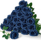 Serwalin 20pcs Navy Blue Artificial Roses, 4" Real Touch Silk Velvet Flowers, Long Stems Bouquet for Wedding, Home Decor, Table Centerpieces