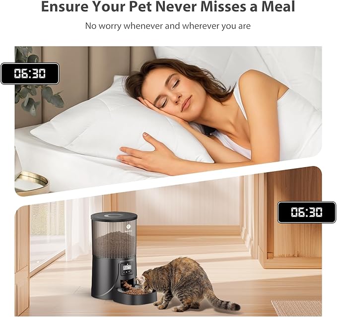 Automatic Cat Feeder: 4L Timed Cats Food Dispenser Programmable 1-6 Meal for Cat and Small Medium Dog- Auto Pet Feeder Easy to Set Up Dual Power Supply with Desiccant Bag| Detachable Washable-Mewly Pet