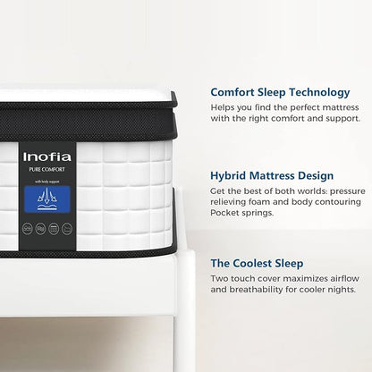 Inofia Twin XL Mattress, 12 Inch Hybrid Innerspring Single Mattress Cool Bed, Breathable Soft Knitted Fabric Cover, Twin XL Size