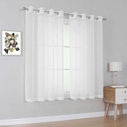 KEQIAOSUOCAI Sheer Window Curtains 72 inches Long, Silver Grommet Light Filtering Window Drapes Airy & Breathable Living Room Voile Panels for Flat,Pure White, 108" W Total 2 Pieces