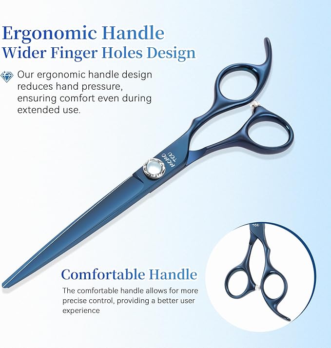 7 inch Matte Blue Straight Dog Grooming Scissors Professional 440C Stainless Steel Dog Shears Smooth Cutting Comfortable Grip and Easy to Use for Groomers and Home Use-Mewly Pet