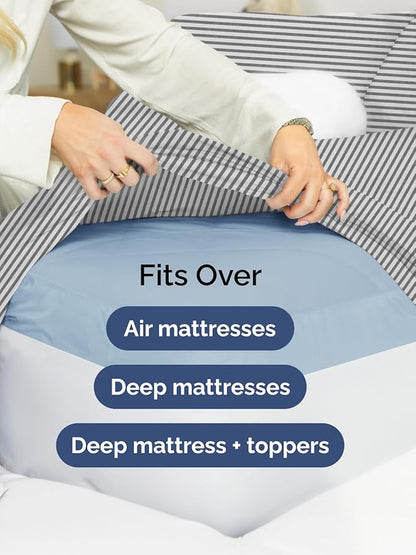 Extra Deep King Sheet Set - 6 Piece Breathable and Cooling Sheets - Hotel Luxury Bed Sheets Set - Easy Fit - Soft, Wrinkle Free and Comfy Sheets Set - Grey Striped Sheet Set with Extra Deep Pockets