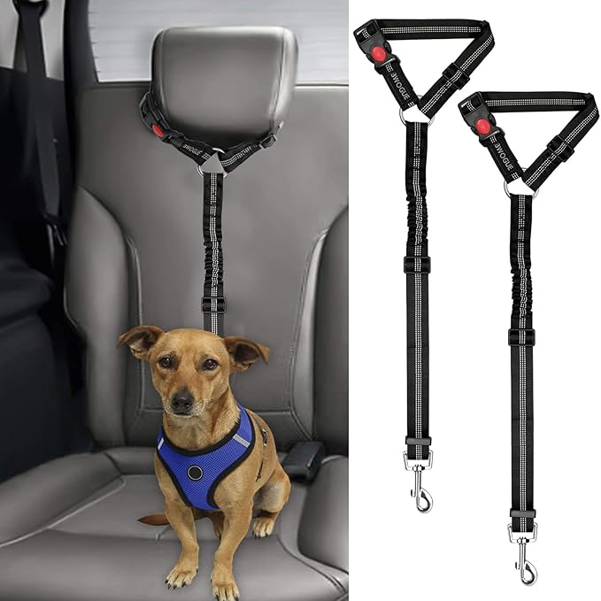 BWOGUE 2 Packs Dog Cat Safety Seat Belt Strap Car Headrest Restraint Adjustable Nylon Fabric Dog Restraints Vehicle Seatbelts Harness-Mewly Pet