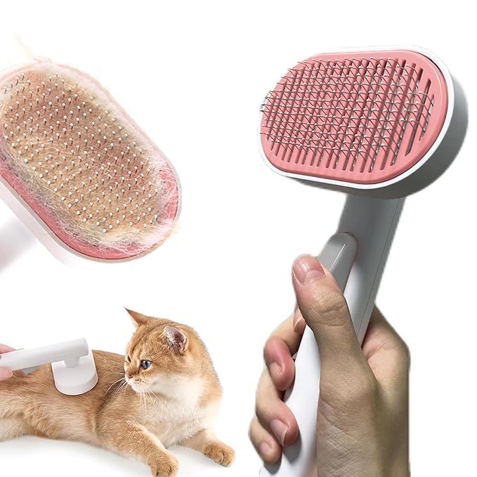 Cat Brush With Release Button - Self-Cleaning Sliker for Indoor Short Cats, Effortless Hair Removal, Gentle on Skin, Grooming for Shedding and Loose Fur-Mewly Pet