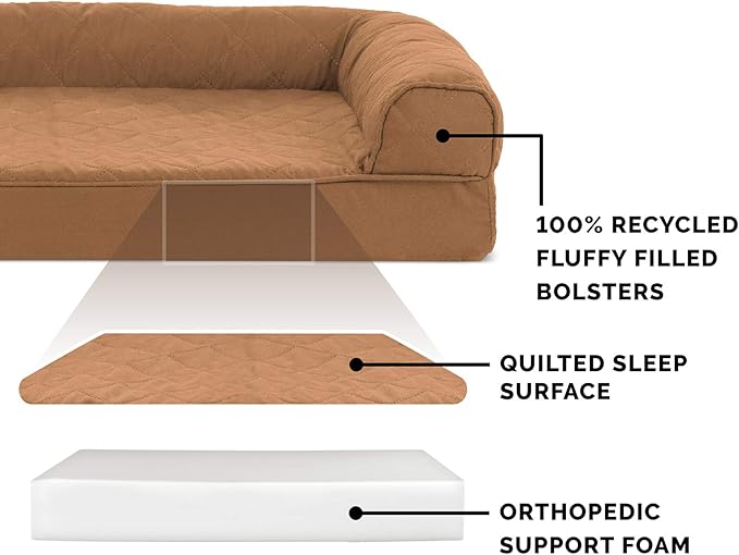Furhaven Orthopedic Dog Bed for Large Dogs w/ Removable Bolsters & Washable Cover, For Dogs Up to 125 lbs - Quilted Sofa - Toasted Brown, Jumbo Plus/XXL-Mewly Pet