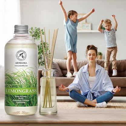 Lemongrass Reed Diffuser Refill, Natural Essential Lemongrass Oil 17 Fl Oz - Fresh & Long Lasting Fragrance - Reed Diffuser Oil Refill for Aromatherapy - Home - Office - Restaurant