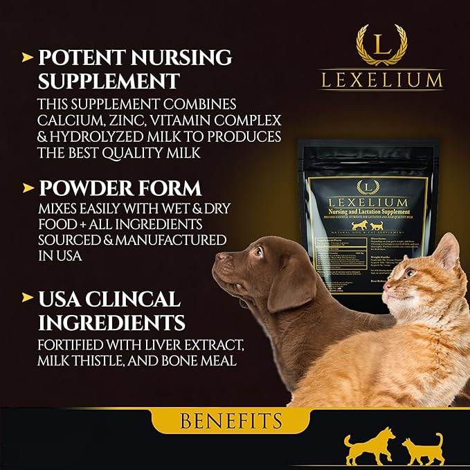 Nursing Supplement and Vitamins for Nursing Dogs and Cats - Nursing, Lactation and Recovery Supplement for Breeders - Muscle & Mental Development for Puppies and Kittens - 200g-Mewly Pet