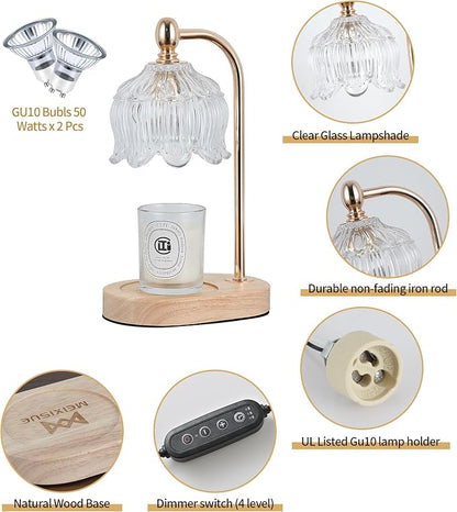 Candle Warmer Lamp with Timer and Dimmer,Electric Gold Light Gifts for Women Melt Wax Warmer Lamp with 2 Bulbs for Candle Jars House Warming New Home Decor Bedroom