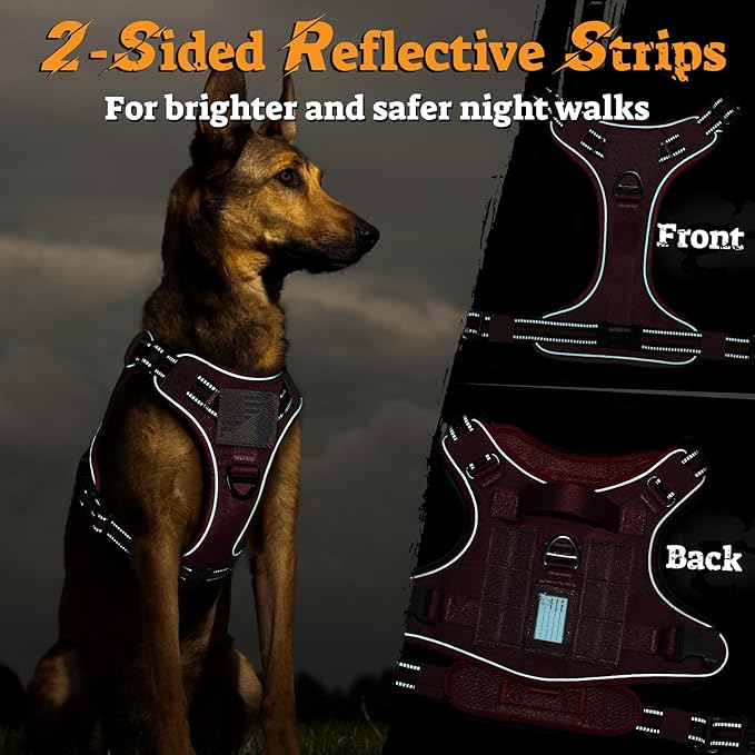 rabbitgoo Dog Harness Small Sized No Pull, Tactical Service Pet Vest with Molle and Control Handle, Adjustable and Reflective Military Harness for Easy Walking and Training, Red, S-Mewly Pet