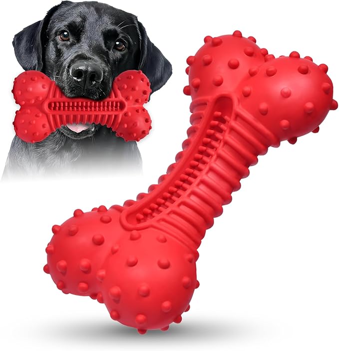 Dog Toys for Aggressive Chewers, Dog Chew Toys for Medium Large Dogs, Durable Natural Rubber Dog Toys with Bacon Flavor, Indestructible Dog Toy, Red-Mewly Pet