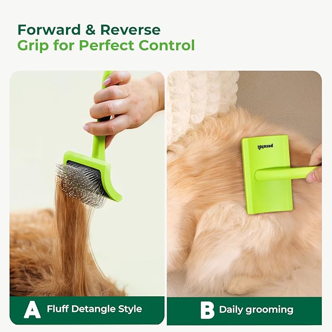 Pecute Slicker Brush for Dogs Cats with Air-Cushion and Soft Pins, Dog Brush for Shedding Massaging Grooming, Lightweight Cat Brush with Pet Comb, Gently Removes Loose Fur Undercoat-Mewly Pet