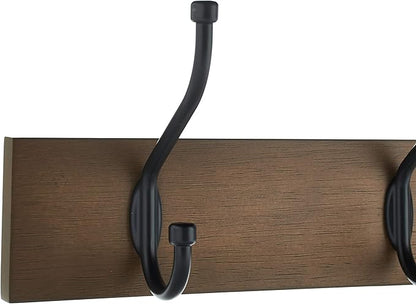 Amazon Basics Rectangular Farmhouse Wall-Mounted Coat Rack with Storage Hooks, 5 Hooks, Barnwood