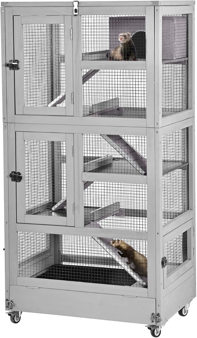 Ferret Cage Rat Cage Indoor Outdoor, Large Guinea Pig Cages with 5 Levels, Wooden Chinchilla Cage with Wheels for Hamster, Chameleon, Gerbils and Other Small Animals Anti-Chewing-Mewly Pet