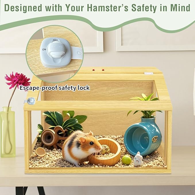 24" Wooden Hamster Cage, Chewproof Gerbil Cages and Habitats, Openable Top Roof Window with Silencing Pad, Guinea Pig Cage for Small Animals, Dwarf and Syrian Hamster, 24 x 16 x 16 Inches-Mewly Pet