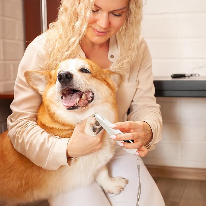 2 Mode Paw Trimmer for Dogs & Cats - Electric Quiet Dog & Cat Grooming Trimmer, Rechargeable Clipper with LED Light, 2 Blades, Waterproof for Paws/Ears/Face-Mewly Pet