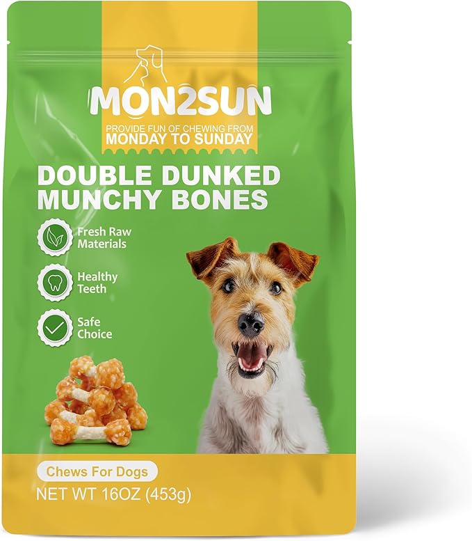 MON2SUN Dog Treats, 16oz Mini Rawhide Chews, Chicken Dumbbells with Rice for Small Dogs & Toy Breed, Crunchy and Healthy (2.5 Inch 30 Count)-Mewly Pet