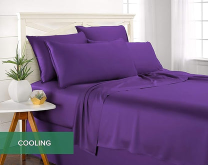 Queen Sheets by Pure Bamboo, Genuine 100% Organic Viscose Derived from Bamboo Bed Sheet Set, Luxuriously Soft & Cooling, Double Stitching, Lifetime Quality Promise (Queen, Purple)