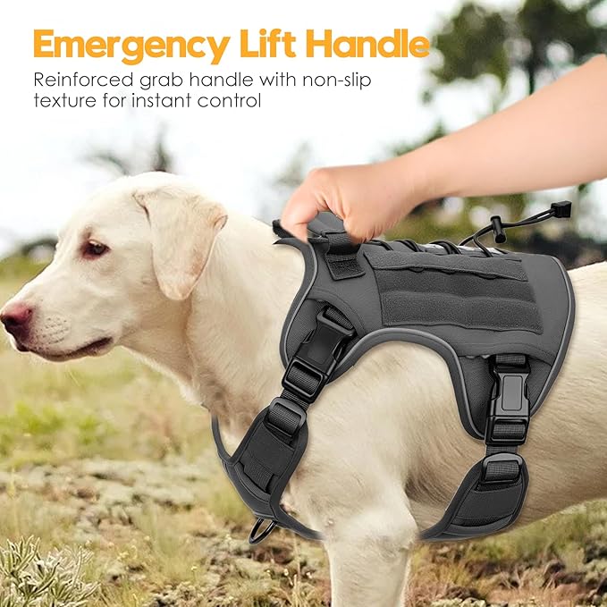 Heavy-Duty Tactical Dog Harness for Large Dogs, No Pull Adjustable Reflective Pet Vest with Molle System, K9 Military-Grade Control for Service Training, Outdoor & 10+ Breeds, Gray, XX-Large-Mewly Pet