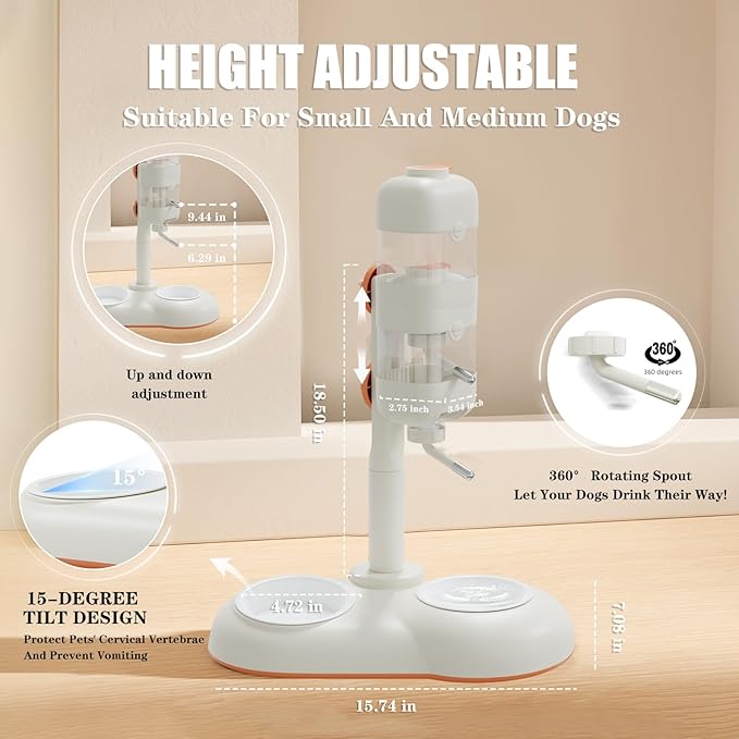 Pet Bowls with Weaning Bottles,3 in 1 Height Adjustable Water Dispenser for Dogs,15°Tilted Food Bowls for Small Dogs,Puppy Feeding,Pet Food Bowls for Cats,Rabbits,Ferrets-Mewly Pet