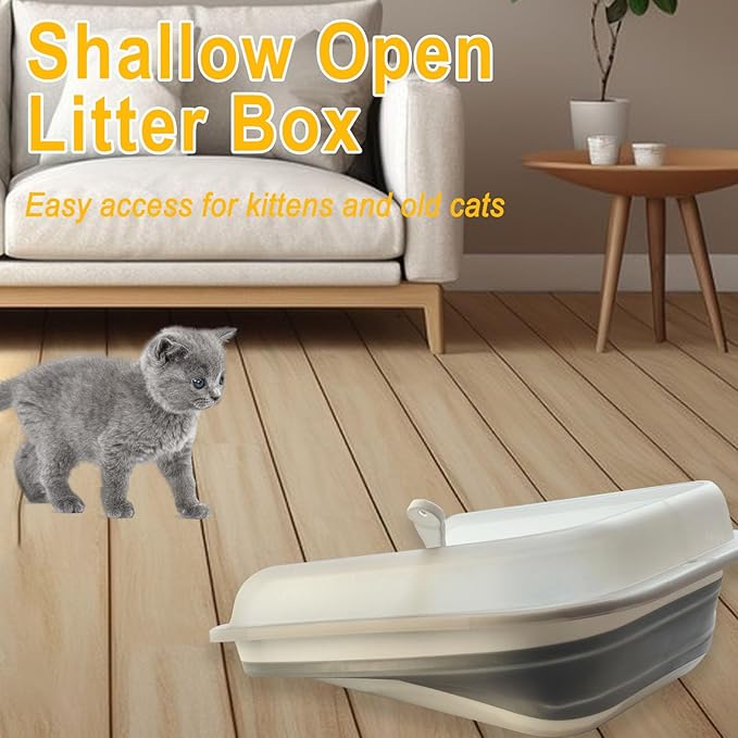 Open Cat Litter Box with High Side, Anti-Splashing Kitty Litter Pan Collapsible Travel Litter Potty Pan Scoop Leak-Proof Pedal Cat Toilet No Smell Easy Clean (M Gray High Side)-Mewly Pet
