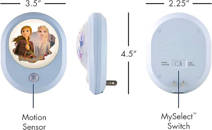 Disney Frozen II MySelect LED Night Light, Motion Sensor, Dusk-to-Dawn, Featuring Anna and Elsa, Ideal for Girls' Bedrooms, Nurseries, or Bathrooms – 44473