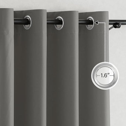 NICETOWN 100% Blackout Curtains for Living Room 96 inches Long, Grommet Thermal Insulated Window Treatment Lightweight Travels Portable Shades for Bedroom/Kids Room, Dark Grey, W52 x L96