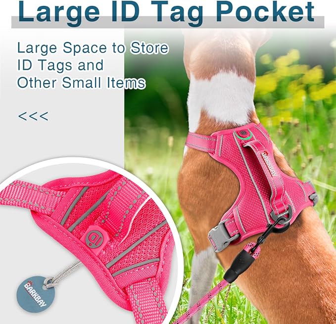 BARKBAY Dog Harness No Pull with ID Tag Pocket - Heavy Duty, Reflective, Easy Control for Large Dogs(Pink,S)-Mewly Pet