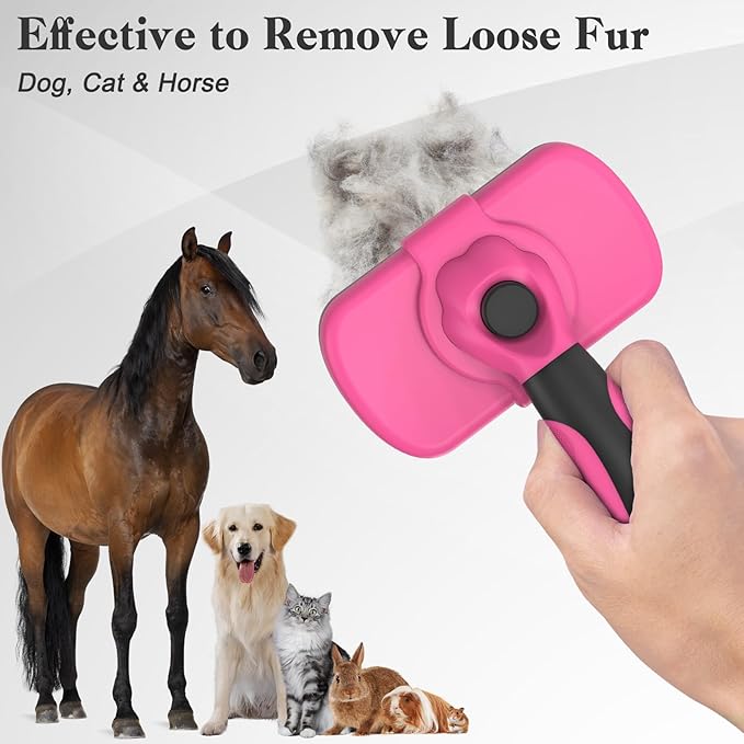 Self-Cleaning Pet Grooming Brush - Skin-Friendly Deshedding Tool for Dogs & Cats in Pink, Removes Loose Hair and Tangles-Mewly Pet