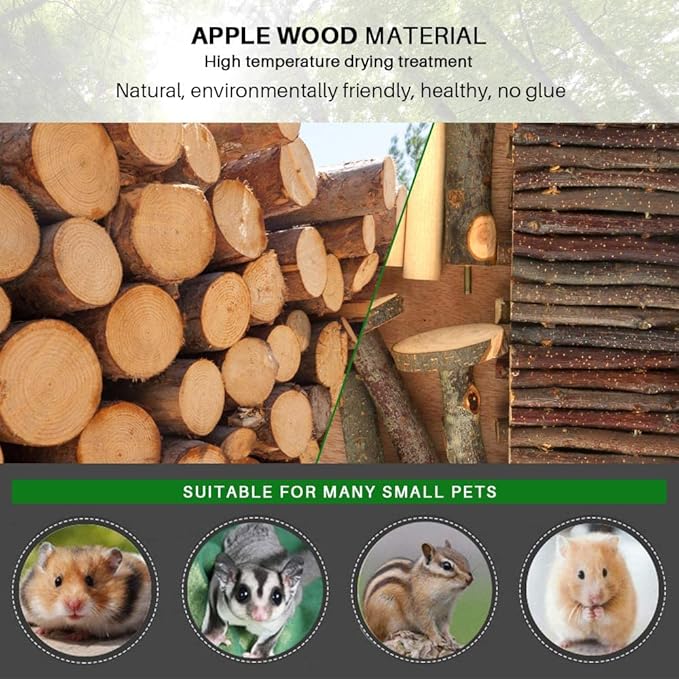 HOSUKKO Hamster Climbing Toys Wooden Hamster Playing Activity Set, Hamster Activity Playground Climb Platform Apple Wood Chewing Toys for Hamster Small Pets (D-Playground with Large Bridge)-Mewly Pet