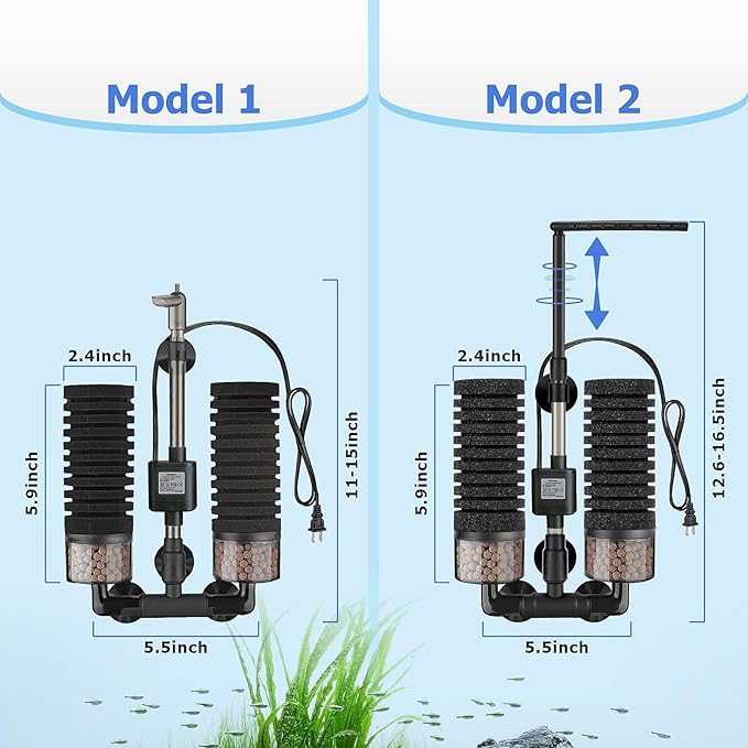 Upgrade Aquarium Electric Power Sponge Filter with Submersible Pump ，Ultra-Quiet Motor with Bio Ceramic Media Balls and 2 Spare Sponge (L for 20-55 Gal)-Mewly Pet