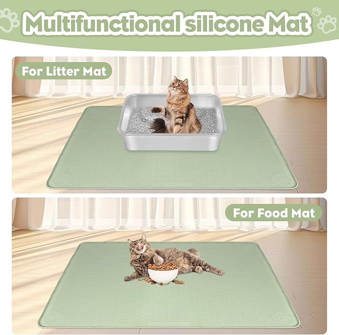 Cat Litter Mat, Extra Large 40" x 28" Silicone Mat Litter Trapping Mat for Scatter Control, Soft on Kitty Paws, Easy to Clean (Green)-Mewly Pet
