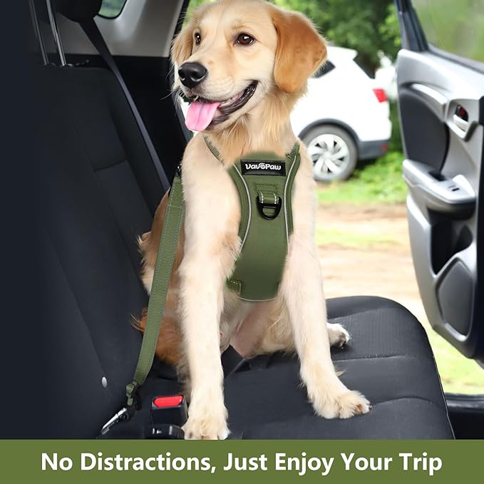 Dog Seat Belt Harness for Car, Dog Car Harness Adjustable Mesh Breathable & Dogs Seatbelt Safety Tether with Elastic Bungee for Small Medium Large Pets(Army Green, L)-Mewly Pet