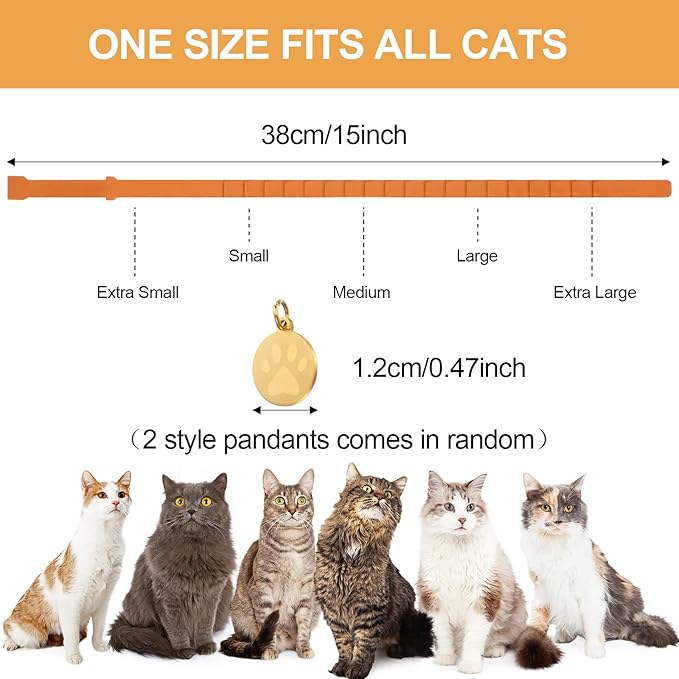 4 Pcs Cat Calming Collar Adjustable Lavender Scent Relaxing Cat Collar with 2 Pendant for Puppies Reduce Stress Aggression Anxious, up to 15 Inches(Orange)-Mewly Pet