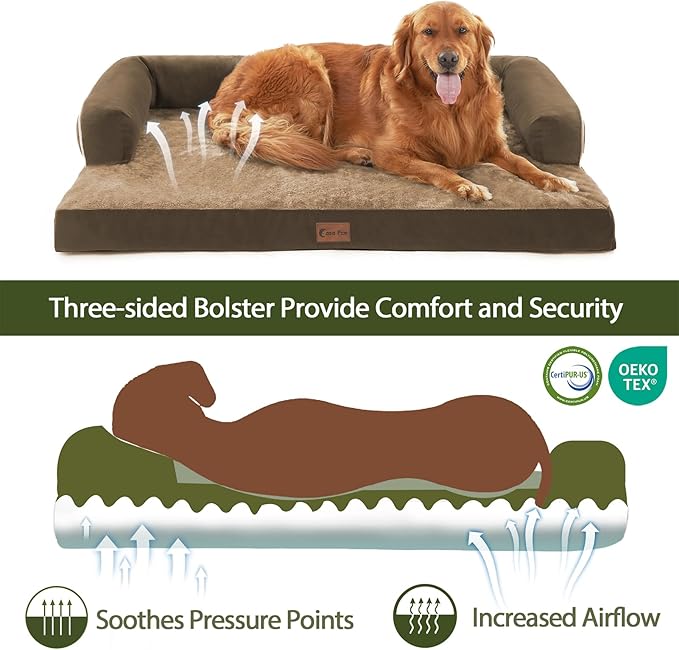 XXL Dog Bed with Bolsters, Waterproof Orthopedic Dogs Beds for Extra Large Dogs, Memory Foam XLarge Dog Beds with Removable Washable Cover, Nonskid Bottom (XX-Large,Brown)-Mewly Pet