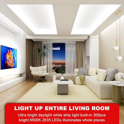 MY BEAUTY LIGHT White LED Strip Lights,16.4ft Dimmable LED Light Strip,12v Flexible LED Rope Lights Kits for Kitchen Cabinet Mirror Bedroom Party Decor