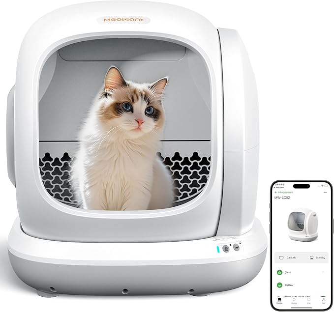 Meowant Self Cleaning Litter Box, Automatic Litter Box Self Cleaning with APP Control, 75L Extra Large Open Low Entry Smart Cats Litter Boxs for Multi-Cat Compatible Senior Cats Large Cats-Mewly Pet